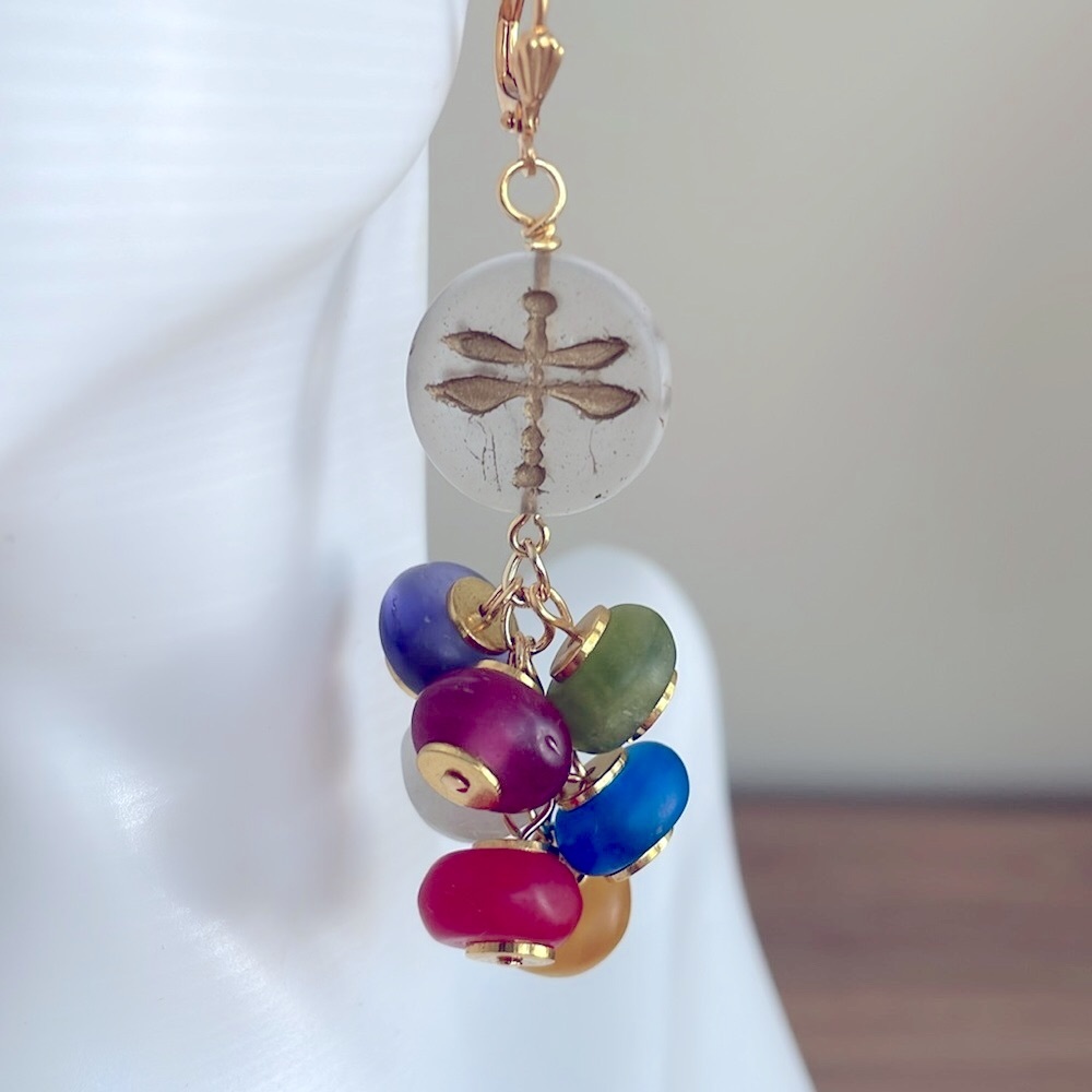 HAND CRAFTED DRAGONFLY EARRINGS  Red Mint Green Blue Yellow Purple White Indigo